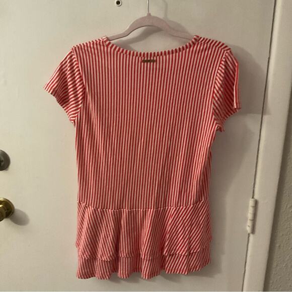 MICHAEL Michael Kors Short Sleeve Ruffle Tier Peplum Candy Stripe Top M Classic - Picture 4 of 8